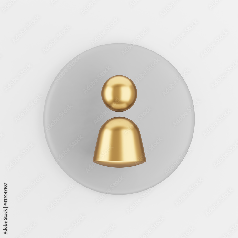 Poster person golden symbol icon. 3d rendering gray round key button, interface ui ux element.