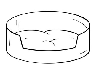 Bed for pets. With a soft pillow for cats or dogs. Doodle isolated outline objects on white background.