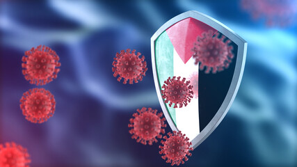 Palestine protects from corona virus steel shield concept. Coronavirus Sars-Cov-2 safety barrier, defend against cells, source of covid-19 disease.