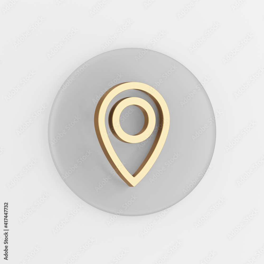 Poster location gold symbol linear outline icon. 3d rendering gray round key button, interface ui ux elemen