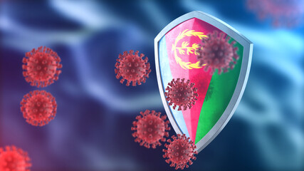 Eritrea protects from corona virus steel shield concept. Coronavirus Sars-Cov-2 safety barrier, defend against cells, source of covid-19 disease.