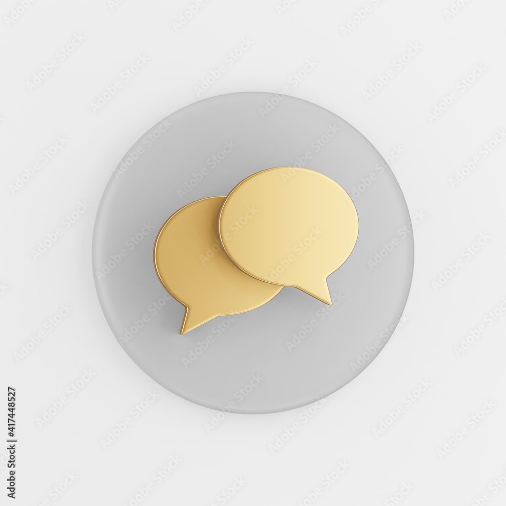 Poster gold round speech balloons icon. 3d rendering gray round key button, interface ui ux element.