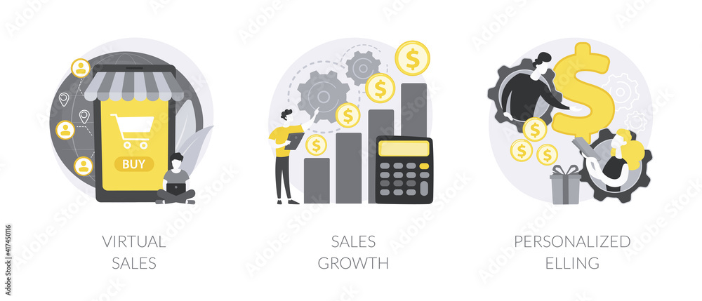 Canvas Prints sales manager abstract concept vector illustration set. virtual sales, client database growth, perso