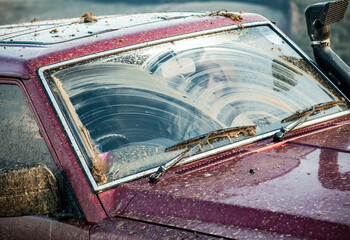 windshield of dirty offroad car
