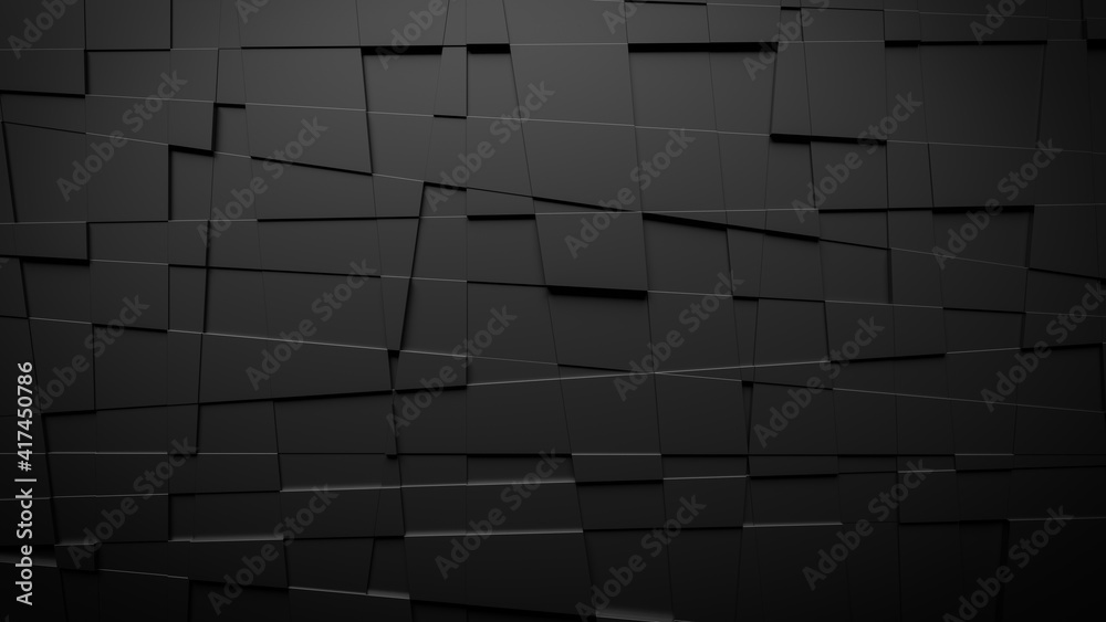 Poster dark, abstract background made of irregular squares. 3d rendering