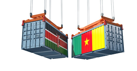 Freight containers with Kenya and Cameroon flag. 3D Rendering 