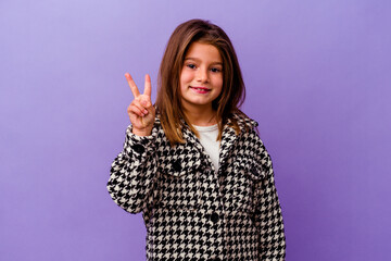 Little caucasian girl isolated on purple background Little caucasian girl isolated on purple...