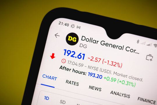 March 1, 2021, Brazil. In this photo illustration the stock market information of Dollar General Corporation seen displayed on a smartphone.