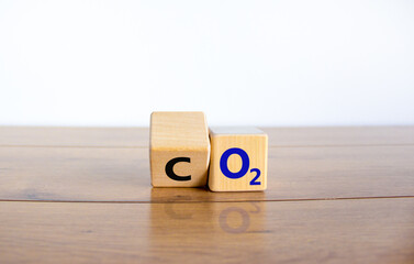 CO2 or O2 symbol. Turned the wooden cube and changed words 'CO2, carbon dioxide' to 'O2, oxygen'....