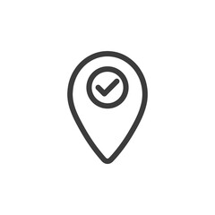 Map pin with check mark icon. Verified location symbol.