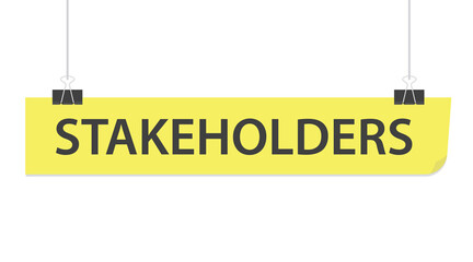 stakeholders written on hanging paper card- vector illustration
