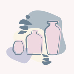 Vase with tropical plants and abstact shapes