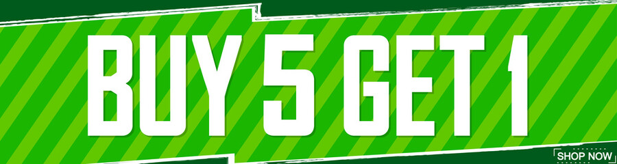 Obraz premium Buy 5 Get 1 Free, sale web banner design template, discount horizontal poster, vector illustration