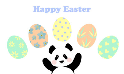 Festive greeting card with colored eggs in pastel colors
 Happy Easter. For printing on covers, decorative pillows, cups, kitchen textiles. 