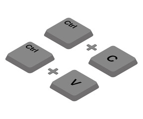Ctrl C, Ctrl V keys on the keyboard, copy and paste the key combination. Insert a keyboard shortcut for Windows devices. Computer keyboard icons. Vector