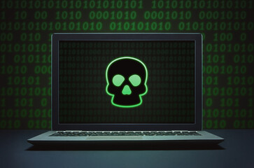 Dark hacking and malware concept on laptop computer screen.