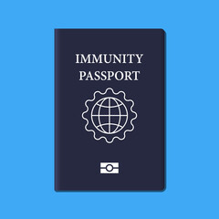 Fototapeta premium Immunity passport vector illustration isolated on blue background.