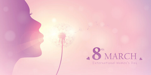 girl blows dandelion silhouette womens day 8th march vector illustration EPS10