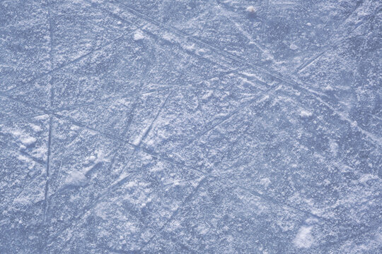 Close up of ice texture on outdoor natural rink