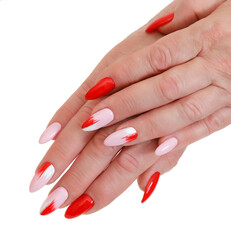 Female hands with a multicolored manicure closeup