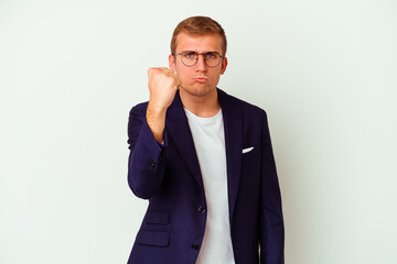 Young business caucasian man isolated on white background