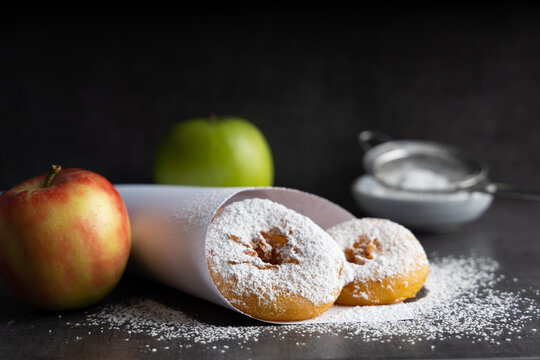 Homemade apple fritters . Homemade dessert apple fritters made with organic ingredients.de with organic ingredients. 