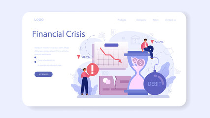 Bankruptcy web banner or landing page. Financiall crisis with falling down