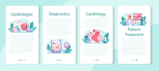 Cardiologist mobile application banner set. Idea of heart care