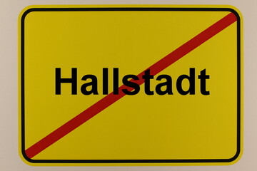 Illustration eines Stadtausgangsschildes der Stadt Hallstadt