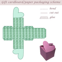 Heart shaped gift paper or cardboard packaging scheme box for events, laser cut