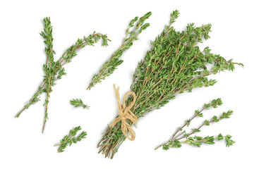 fresh thyme isolated on a white background with clipping path and full depth of field, Top view. Flat lay