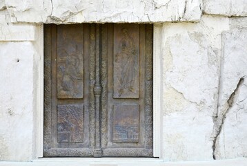 Fototapeta na wymiar Cathedral of the Resurrection of Christ in Podgorica. Montenegro. Cathedral doors