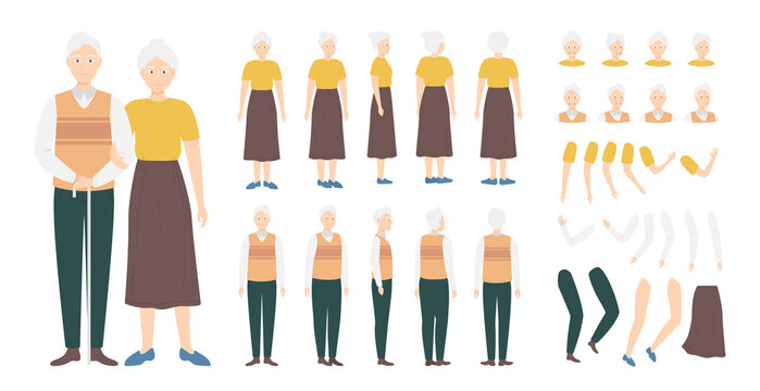 Cartoon Color Characters Old People Animated Set Concept. Vector