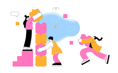 Diverse woman team puzzle community concept