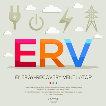 ERV mean (energy-recovery ventilator) Energy acronyms ,letters and icons ,Vector illustration.
