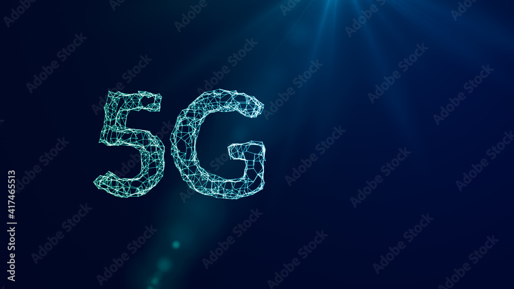 Wall mural abstract 5g with light and geometric background. tech backdrop of connections and dots.