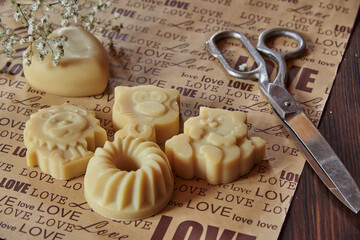 Scented organic baby soap handmade in the shape of animals .