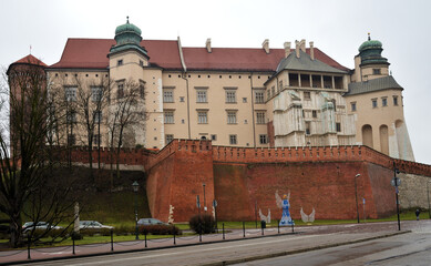Wawel Royal Castle is castle residency in central Krakow, Poland, first UNESCO World Heritage Site in world, in winter, Krakow, Poland