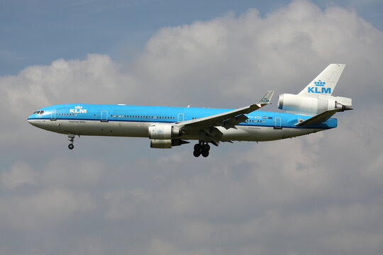 SCHIPHOL, THE NETHERLANDS - AUGUST 20, 2011: Dutch KLM McDonnell Douglas MD-11 with registration PH-KCK on final for Amsterdam Airport Schiphol.