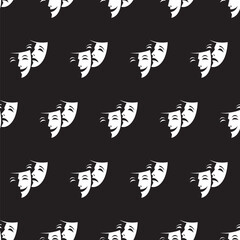 seamless pattern with comedy and tragedy theatrical masks on black background