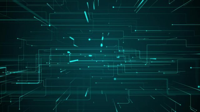 Abstract tech 3D circuit board styled background with a fast moving digital data stream. This modern technology motion background is a seamless loop.