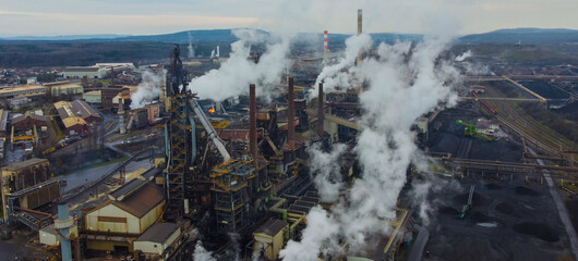 Industrial site for steel production - aerial view