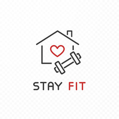 Workout at home icon isolated on transparent background. Vector house with sport exercise symbol. Stay fit safe, quarantine sign