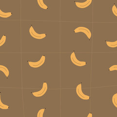 Fototapeta na wymiar Yellow bananas on a brown background. Tropical fruits seamless pattern.