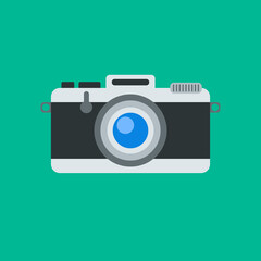 Camera icon in style flat on green fon