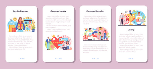 Customer loyalty mobile application banner set. Marketing program
