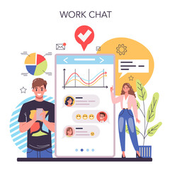 Interaction of departments online service or platform. Business teamwork