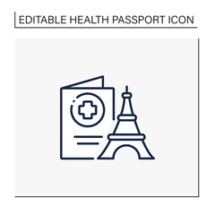 Health passport line icon. Necessary document about health status for travel. Vaccinated card for safe fly to different countries.Covid19 concept. Isolated vector illustration.Editable stroke