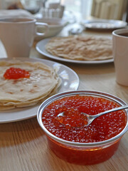red caviar with pancakes