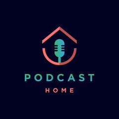 Podcast home logo design premium vector